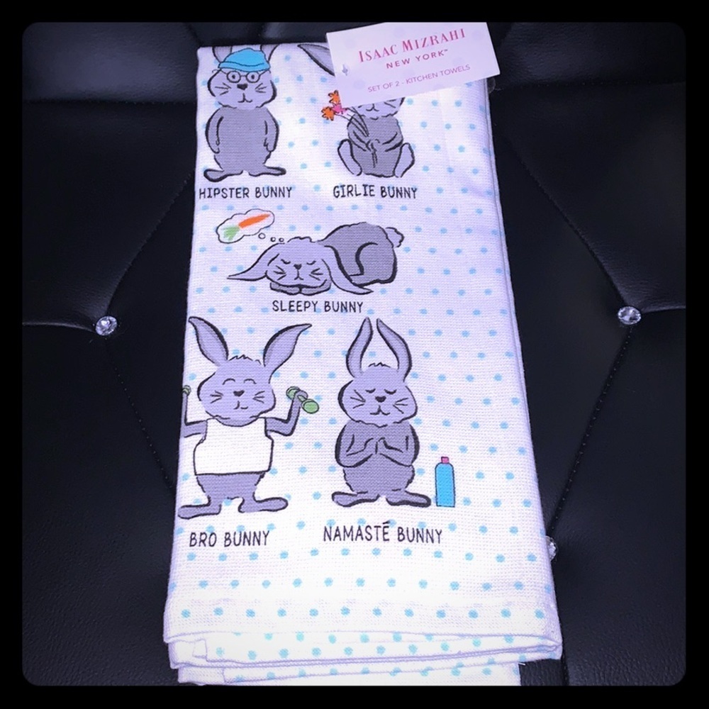 NWT Isaac Mizrahi Bunny Kitchen Towels Set of 2